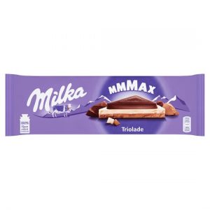 Nagy Táblás Milka Mmmax Triolade alpesi magas kakaótartalmú tejcsokoládé fehércsokoládéval 280 g