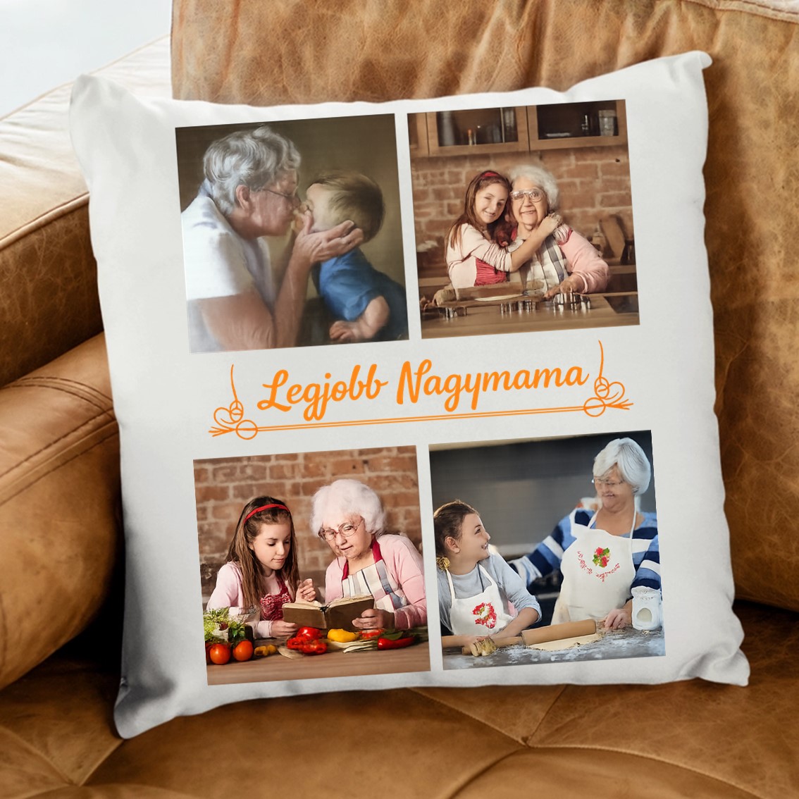 Legjobb Nagymama párna négy egyedi képpel