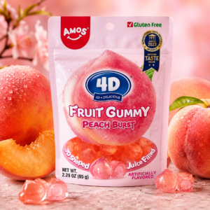 Amos Peach 4D Fruit Gummy 65g CHN Őszibarack Ízű 4D Gyümölcs Gumicukor